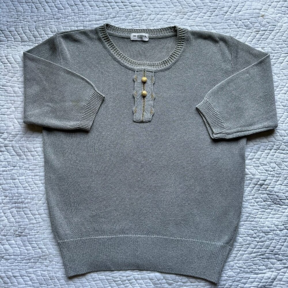 Romantic French Blue Lurex Knit Y2K Japanese Boutique Sweater (Vintage XS)